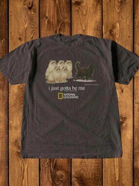 Funny Cat Graphic Tee National Geographic I Just Gotta Be Me T-Shirt Brown